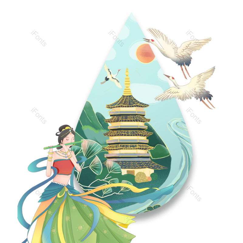 中国风图片,乐器元素,地标PNG,建筑免抠素材
